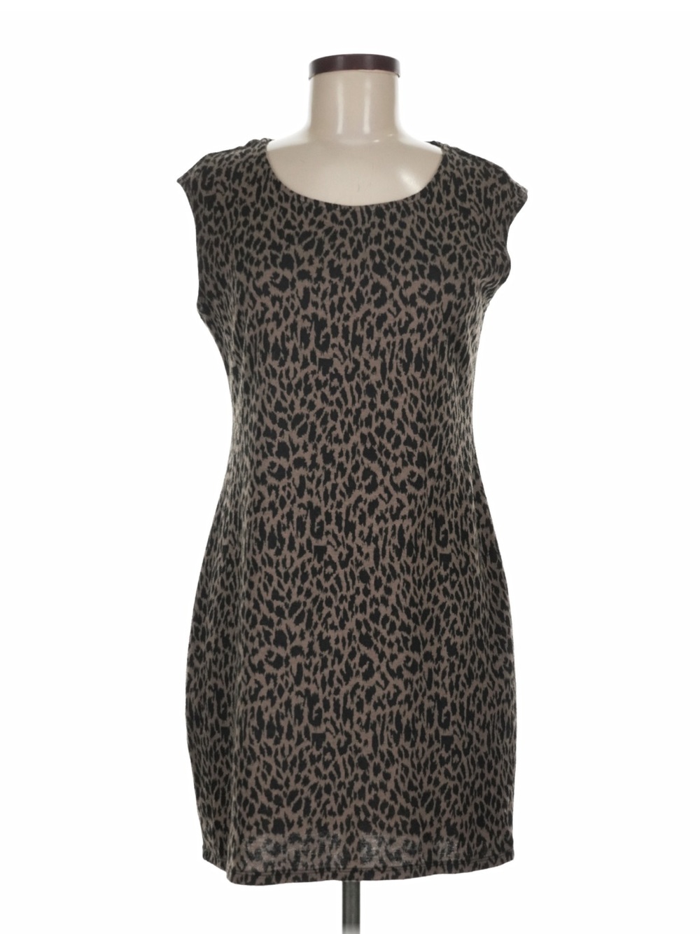 Nine West Sleeveless Leopard Print Shift Sweater Dress -Taupe/Black